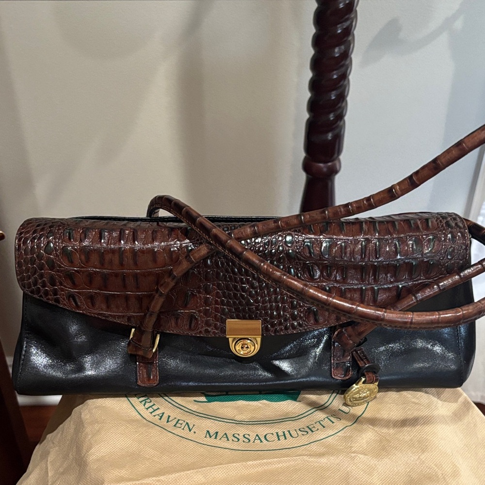 Brahmin Brown and Black Crocodile Shoulder Bag